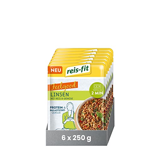 reis-fit Feelgood Linsen 6x250g, vegan & glutenfrei, proteinreiches leckeres Gericht für die Mikrowelle, in 1 Minute fertig von reis-fit