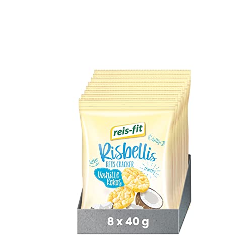 reis-fit Risbellis Vanille-Kokos 8x40g, glutenfrei, knusprig, Snack für unterwegs von reis-fit