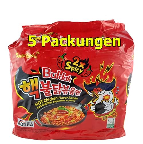 Samyang Buldak Instant Nudelgericht Hot Chicken 2x scharf 5er Pack (5 x 140g) von rumarkt