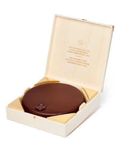 Original Sacher-Torte Large | 22 cm Durchmesser | 12 Portionen | Schokoladentorte mit Aprikosenmarmelade | 2 Marmeladenschichten | Süßes Meisterwerk von sacher