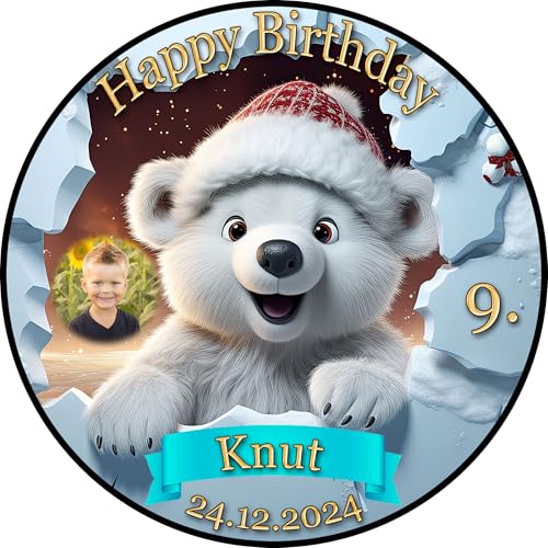 3D Tortenaufleger Fototorte Tortenbild Geburtstag Party Weihnachten Christmas Xmas Eisbär Knut WN12 (Zuckerpapier) Rund 20 cm Ø mit Foto von sales-world24