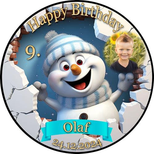 3D Tortenaufleger Fototorte Tortenbild Geburtstag Party Weihnachten Christmas Xmas Schneemann Olaf WN09 (Zuckerpapier) Rund 14 cm Ø mit Foto von sales-world24