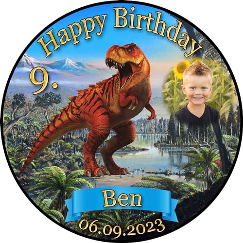 Tortenaufleger Fototorte Geburtstag Dino der Dinosaurier DINO03 (Zuckerpapier) Rund 14 cm Ø mit Foto von sales-world24