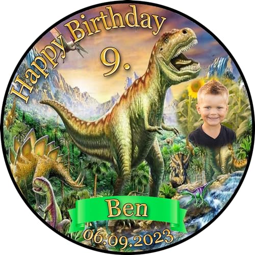 Tortenaufleger Fototorte Geburtstag Dino der Dinosaurier DINO04 (Zuckerpapier) Rund 20 cm Ø mit Foto von sales-world24