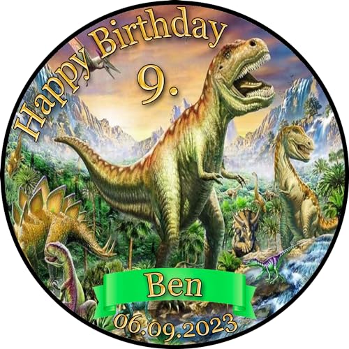 Tortenaufleger Fototorte Geburtstag Dino der Dinosaurier DINO04 (Zuckerpapier) Rund 20 cm Ø ohne Foto von sales-world24