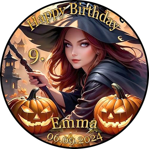 Tortenaufleger Fototorte Tortenbild Geburtstag Halloween Hexe Kürbis Herbst HW33 (Zuckerpapier) Rund 14 cm Ø ohne Foto von sales-world24