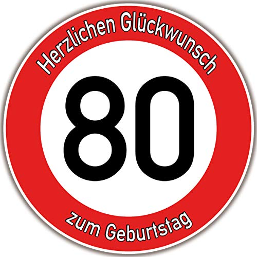 Tortenaufleger Fototorte Tortenbild Warnschild 80. Geburtstag rund 20 cm GB11 (Zuckerpapier) von COXZD