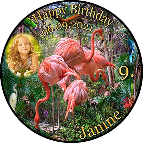 sales-world24 Tortenaufleger Fototorte Geburtstag Ingo der Flamingo FL01 (Zuckerpapier) Rund 20 cm Ø mit Foto von sales-world24