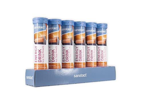 sanotact Energy Drink Brausetabletten Eistee Pfirsich 6 X 20 Stück – Taurin + Koffein + B-Vitamine – Zuckerfrei & Kalorienfrei – Für Energie, Ausdauer & Fokus – Vegan & Laktosefrei von sanotact