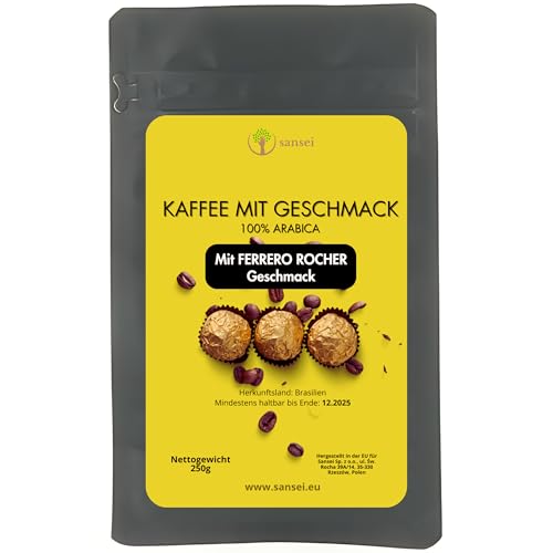 Sansei Kaffeebohnen 250g - 100% Arabica aus Brasilien, Aromatisiert mit Ferrero Rocher Geschmack | Ganze Bohnen, Zuckerfrei von sansei