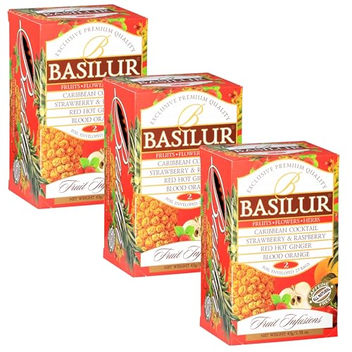 BASILUR Früchtetee - Koffeinfreier Früchtetee, 4 Geschmacksrichtungen in Beuteln 25 x 1,8 g (x3) von sarcia.eu