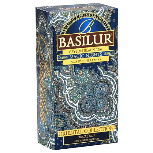 BASILUR Magic Nights Ceylon-Schwarztee mit Erdbeer-, Aprikosen-, Ananas- und Papayageschmack, Beuteln 25 x 2 g (x1) von sarcia.eu