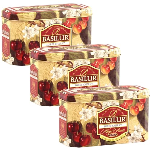 BASILUR SWEET CHERRY schwarzer Ceylon-Tee in Beuteln, in einer dekorativen Dose 20x2 g (x3) von sarcia.eu