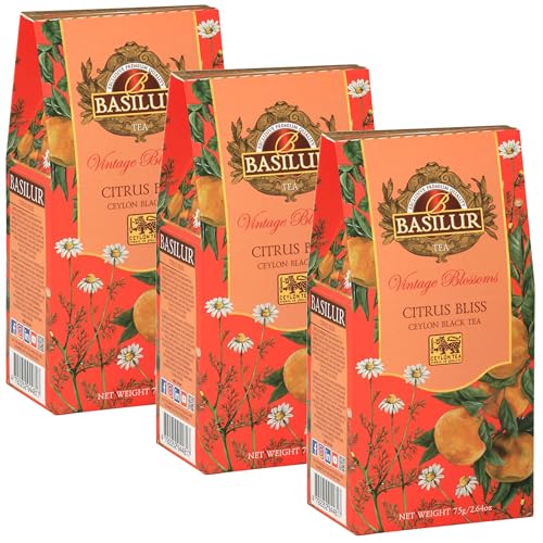 BASILUR VINTAGE BLOSSOMS - Citrus Bliss Schwarzer Blatt-Tee mit Kamillenblüten und Mandarinengeschmack 75 g (x3) von sarcia.eu