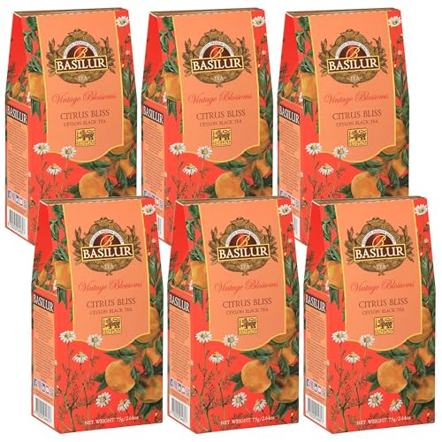 BASILUR VINTAGE BLOSSOMS - Citrus Bliss Schwarzer Blatt-Tee mit Kamillenblüten und Mandarinengeschmack 75 g (x6) von sarcia.eu