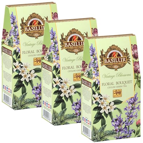 BASILUR VINTAGE BLOSSOMS - Floral Bouquet Grüner Blatt-Tee mit blumigen Noten und Hibiskus 75 g (x3) von sarcia.eu