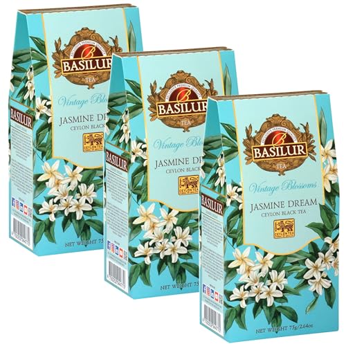 BASILUR VINTAGE BLOSSOMS - Jasmine Dream Schwarzer Blatt-Tee mit Jasminblüten und Kornblume 75 g (x3) von sarcia.eu