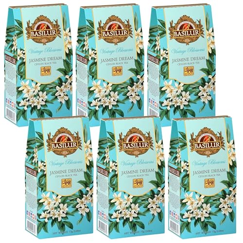 BASILUR VINTAGE BLOSSOMS - Jasmine Dream Schwarzer Blatt-Tee mit Jasminblüten und Kornblume 75 g (x6) von sarcia.eu