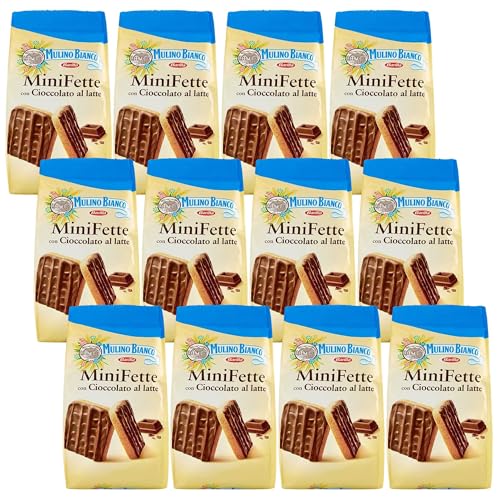 MULINO BIANCO Mini Fette - Italienische Mini-Kekse mit Überzug aus Milchschokolade 110g (x12) von sarcia.eu