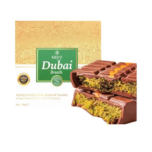 Dubai Breath Schokolade – Knuspriger Kadayıf mit Pistazien, Premium-Qualität, Handgemachte Dessert-Tafel,Halva 100g (1stück/100gr) von sayy