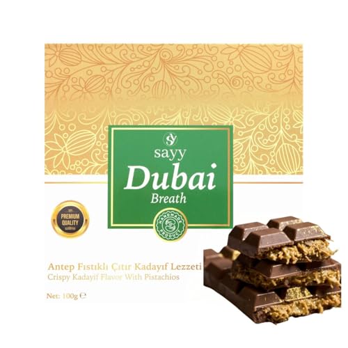 Dubai Breath Schokolade – Knuspriger Kadayıf mit Pistazien, Premium-Qualität, Handgemachte Dessert-Tafel,Halva 100g von sayy