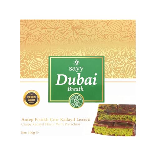 Dubai Style Breath Schokolade – Knuspriger Kadayıf mit Pistazien, Premium-Qualität, Handgemachte Dessert-Tafel,Halva 100g von sayy