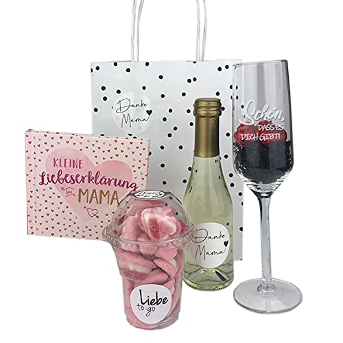 Geschenk für Mama - Perlwein- persönliches Geschenk - Muttertag - graviertes Sektglas- Präsentkorb - Marshmallows - inkl. Geschenkverpackung von schenken-24