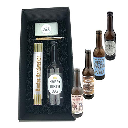 Geschenkbox 'Für Dich' - Biermotiv wählbar - Kulli - Zollstock mit hochwertiger Gravur wählbar - Geburtstag - Papa - Männergeschenk -, Bier:Happy Birthday, Zollstöcke:HAUSMEISTER von schenken-24