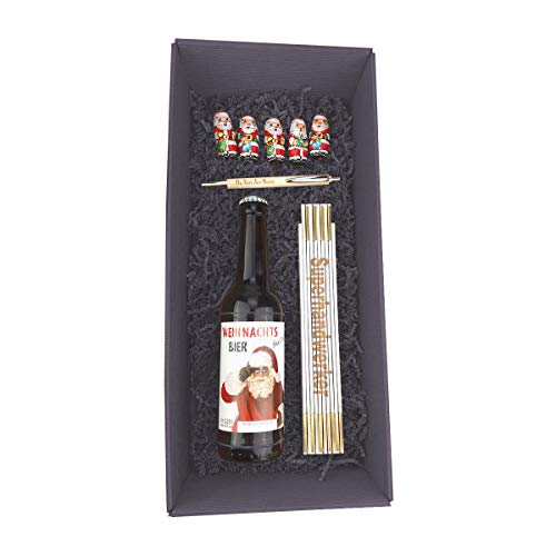 Geschenkbox X-MAS - Bier - Kugelschreiber mit Gravur - Zollstock mit hochwertiger Gravur zum auswählen - Handwerker - Nikolaus - inkl. Geschenkverpackung -, Zollstöcke:-Bernd von schenken-24