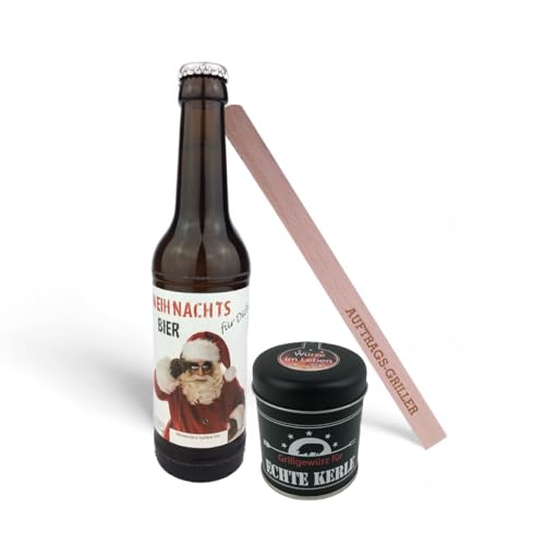 Geschenkset - Biermotiv zum auswählen - Grillgewürz -Grillzange personalisiert - Geburtstagsgeschenk - Männer - BBQ -, Bier:Weihnachts-Bier, Grillzange:André von schenken-24