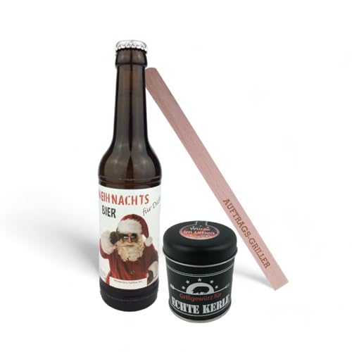 Geschenkset - Biermotiv zum auswählen - Grillgewürz -Grillzange personalisiert - Geburtstagsgeschenk - Männer - BBQ -, Bier:Weihnachts-Bier, Grillzange:Max von schenken-24