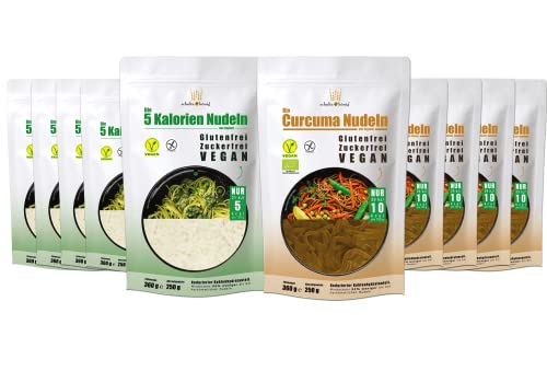 10er Packung | 5-Kalorien Nudeln & Curcuma Nudeln | Algen Nudeln | Glutenfrei & Vegan | 5kcal bis 10kcal pro 100g | fettfrei | zuckerfrei | Schultz und König von schultz und könig