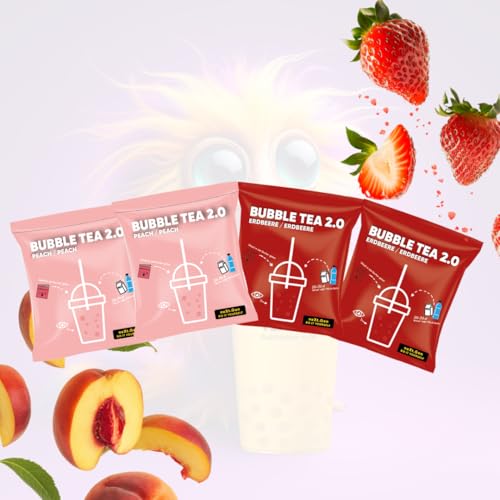 Bubble Tea 2.0 - Instant Bubble Tea Set - Vegan, koffeinfrei, Bubble Sirup und Perlen inkl. Strohhalme (PfirsichXErdbeere) von schultz und könig