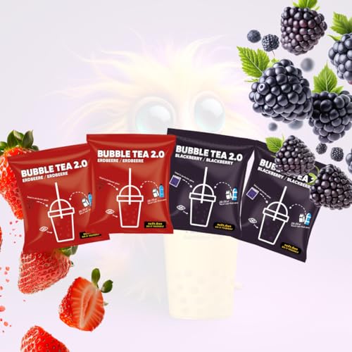 Bubble Tea 2.0 - Instant Bubble Tea Set in vier Sorten (Erdbeere, Brombeere) | Vegan, koffeinfrei, inkl. Strohhalme von schultz und könig