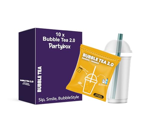 Mango Bubble Tea 2.0 Party Set – 10x Instant Bubble Tea Beutel inkl. Mehrwegbecher & Strohhalme – Perfekt für Kindergeburtstage & Partys von schultz und könig