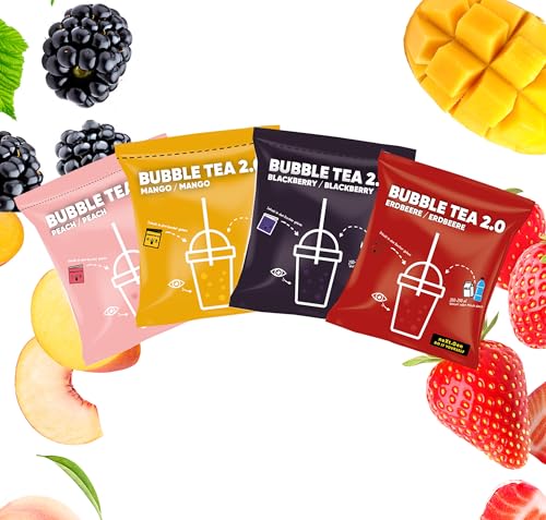 Bubble Tea 2.0 - Instant Bubble Tea Set in vier Sorten (Erdbeere, Mango, Pfirsich, Brombeere) | Vegan, koffeinfrei, inkl. Bubble Tea Perlen und Strohhalme von schultz und könig