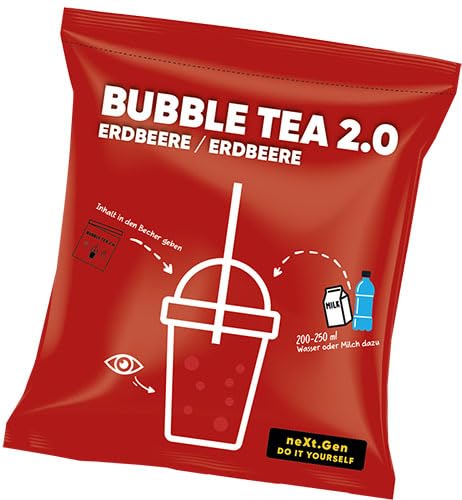 Erdbeere Bubble Tea 2.0 - Instant Bubble Tea im Beutel inkl. Strohhalme, Einfache Zubereitung, Mit Milch oder Wasser, Perfekt für Unterwegs, Recyclingfähig, Intensiver Geschmack von schultz und könig