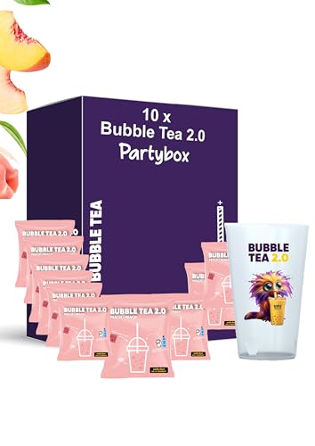 Pfirsich Bubble Tea 2.0 Party Set – 10x Instant Bubble Tea Beutel inkl. Mehrwegbecher & Strohhalme – Perfekt für Kindergeburtstage & Partys von schultz und könig