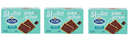 3x Riso Scotti Senza Lattosio Merenda Biscotto e Cioccolato Kekse mit dunkler Schokolade Laktosefrei Ohne Palmöl und ohne Milchproteine ( 8 x 25g ) 200g Biscuits cookies von Riso Scotti