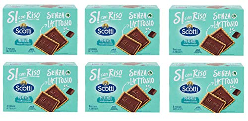 6x Riso Scotti Senza Lattosio Merenda Biscotto e Cioccolato Kekse mit dunkler Schokolade Laktosefrei Ohne Palmöl und ohne Milchproteine ( 8 x 25g ) 200g Biscuits cookies von Riso Scotti