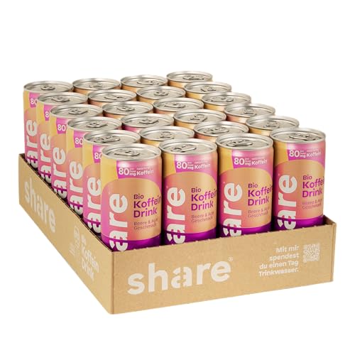 share Bio Koffein Drink Beere & Acai (24 x 250 ml) – Wachmacher spendet je einen Tag Trinkwasser an einen Menschen in Not – Getränk mit 80 mg natürlichem Koffein je Dose von share