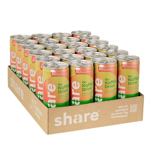 share Bio Koffein Drink Kaktus & Limette (24 x 250 ml) – Veganes, koffeinhaltiges Erfrischungsgetränk – Koffein Getränk mit 80 mg natürlichem Koffein je Dose – Spendet Trinkwasser von share