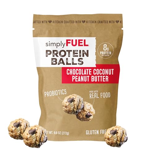 simplyFUEL Chocolate Coconut Peanut Butter Protein Balls | 1 Packung mit 12 Kugeln | Glutenfrei | Probiotisch + High Protein Whole Food Snack | 8g Whole Food Protein von simplyFUEL