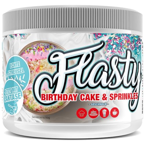 Flasty Geschmackspulver (Birthday Cake & Sprinkles) 1 x 250g Kalorienarmes Flavour Pulver mit Nur ca. 9 kcal pro Portion bringt es Leben in deinen Quark, Joghurt und vielem mehr. von #sinob