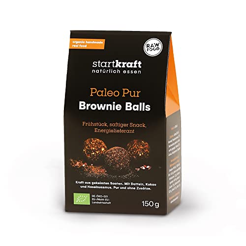 STARTKRAFT Brownie Balls Paleo - 150g Packung - Energy Balls ohne Zucker-Zusätze und mit Datteln - mit gekeimten Saaten und Superfoods - glutenfrei und laktosefrei - Pralinen von startkraft