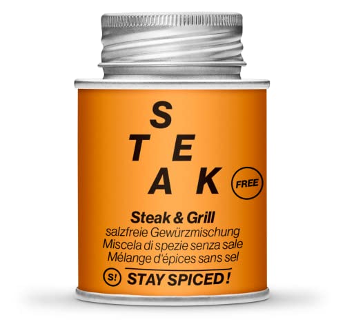 STAY SPICED ! SALZFREIE GEWÜRZMISCHUNG | FREE STEAK & GRILL I 170ML SCHRAUBDOSE I FÜLLGEWICHT 70g I FREI VON KONSERVIERUNGSSTOFFEN | ALLERGENFREI | ZUCKERFREI | KEIN KNOBLAUCH | KEINE ZWIEBEL von stay spiced!