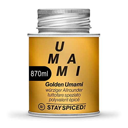 STAY SPICED ! Golden Umami würziger Allrounder mit Curcuma | Würzig | Authentisch I Einzigartig I Füllgewicht 600 g I in edler Weißblechdose von stay spiced!