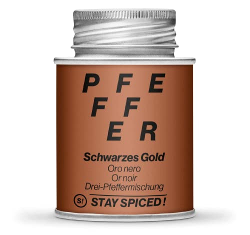 STAY SPICED ! Pfeffermischung Schwarzes Gold I fein geschrotete, einzigartige Pfeffermischung I Ohne Zusatzstoffe | Füllgewicht 70g | 170ml Schraubdose aus Weißblech zu 100% recyclebar von stay spiced!