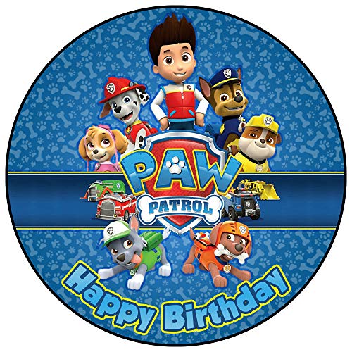 J&M DECO Tortenaufleger Geburtstag - Tortendeko Paw Patrol - Geburtstagskuchen Deko aus Fondant - Rund 20 cm - Esspapier Tortendeko - Tortenaufleger Paw Patrol - Cake Decoration von sweet-decor.de