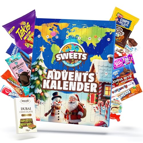 Amerikanische Süßigkeiten Adventskalender 2024 - Mit Dubai Schokolade, Takis, Reeses, Schokobons Crispy & vielem mehr - Weihnachtskalender 2024 mit Süßigkeiten aus aller Welt & USA Süßigkeiten von sweets aus aller welt